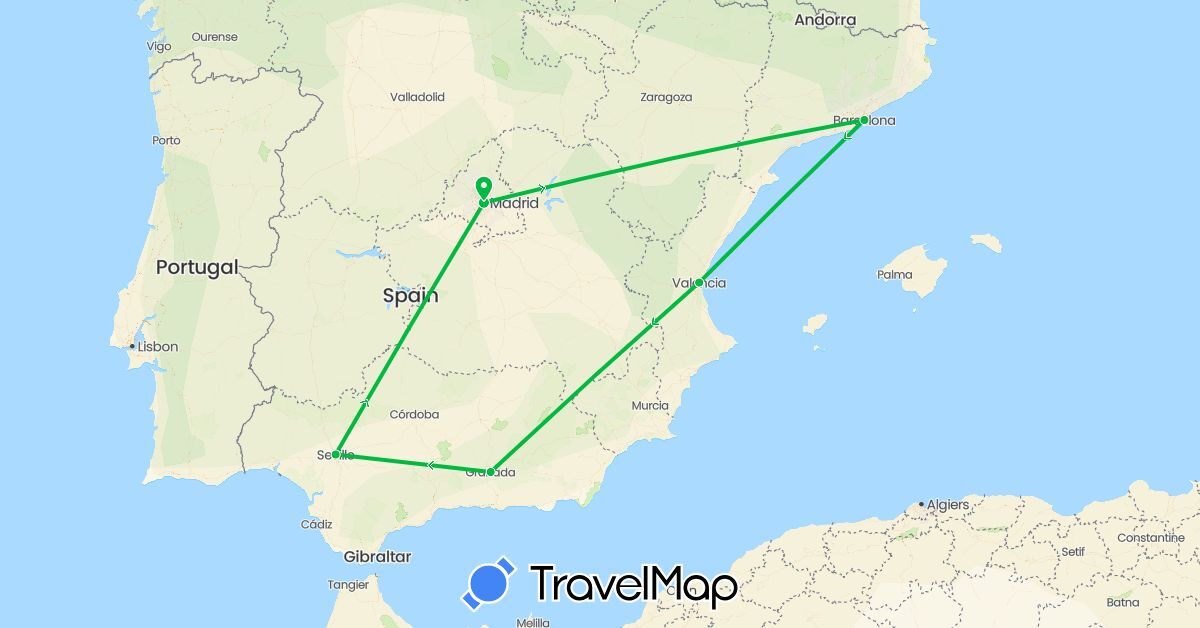 TravelMap itinerary: driving, bus in Spain (Europe)